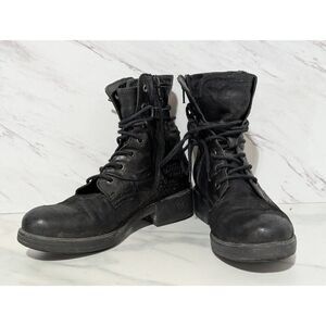 Del Colli Women's Shiny Black Lace-Up Almond-Toe Leather Boots Size 38